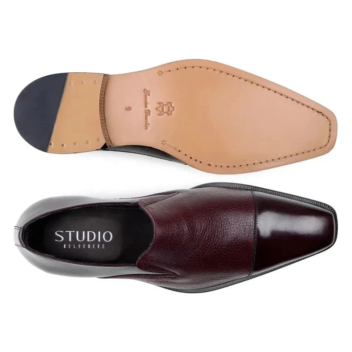 Andreo Belvedere: Elegancia Borgoña en Piel de Ciervo Italiana, Zapatos para Hombres Distinguidos.
